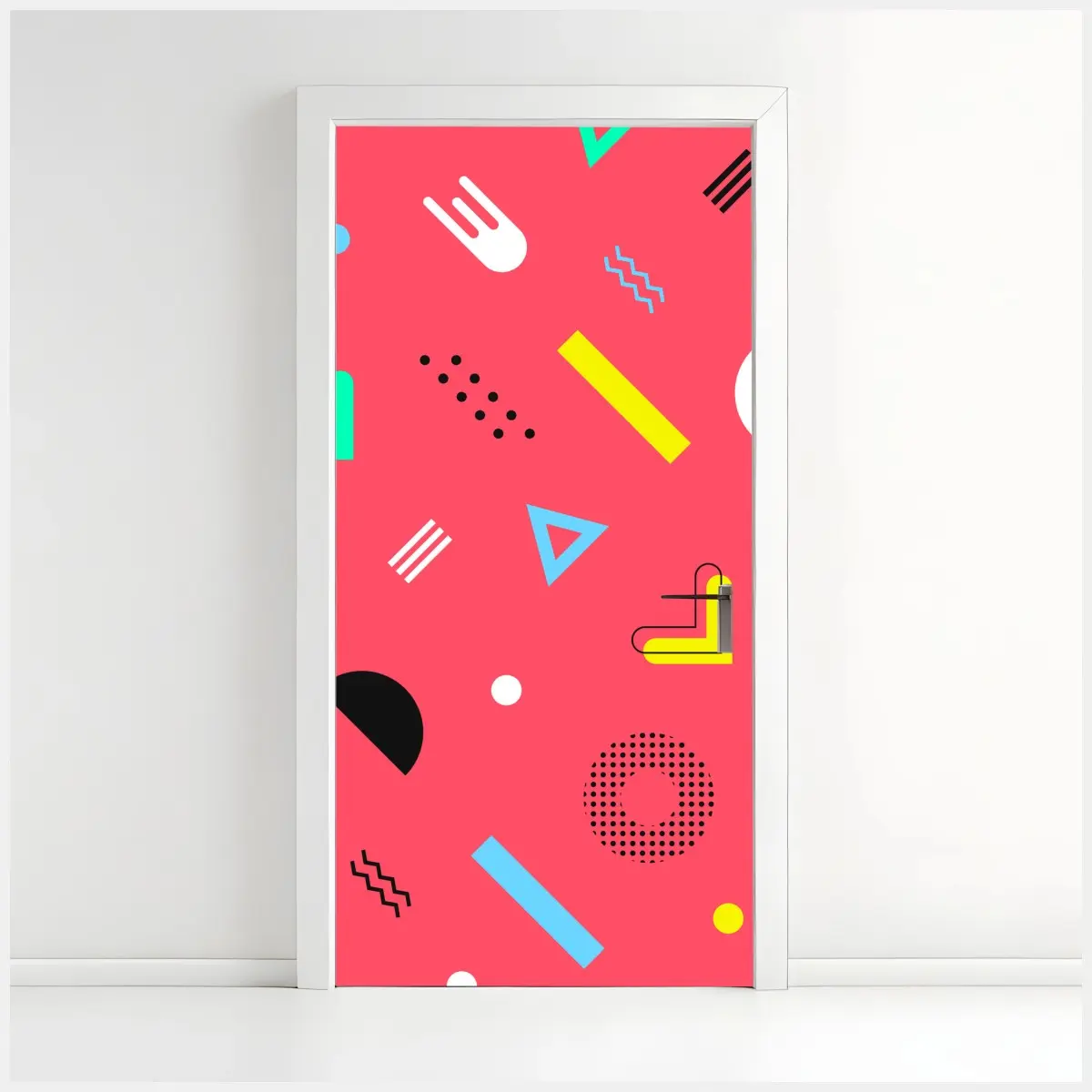 Adesivo per porta motivo geometrico vivace anni '80 • Wallissimo®