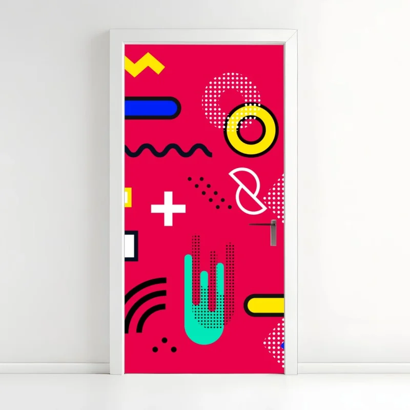 Adesivo per porta pattern geometrico pop art vibrante