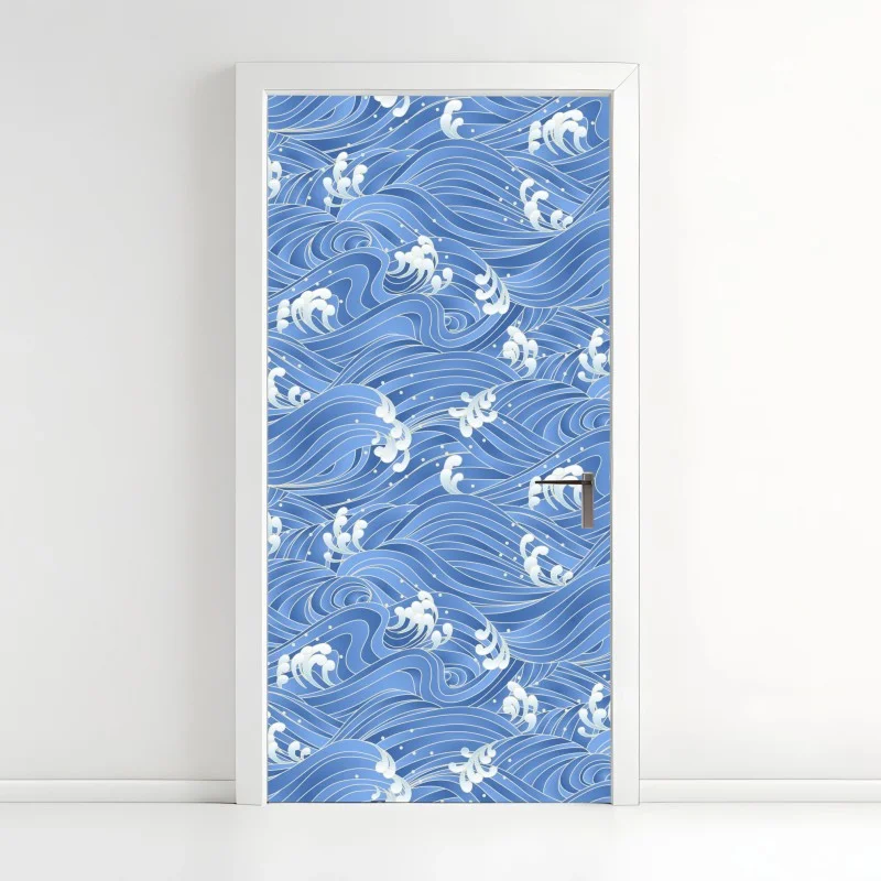 Adesivo per porta motivo di onde giapponesi stilizzate