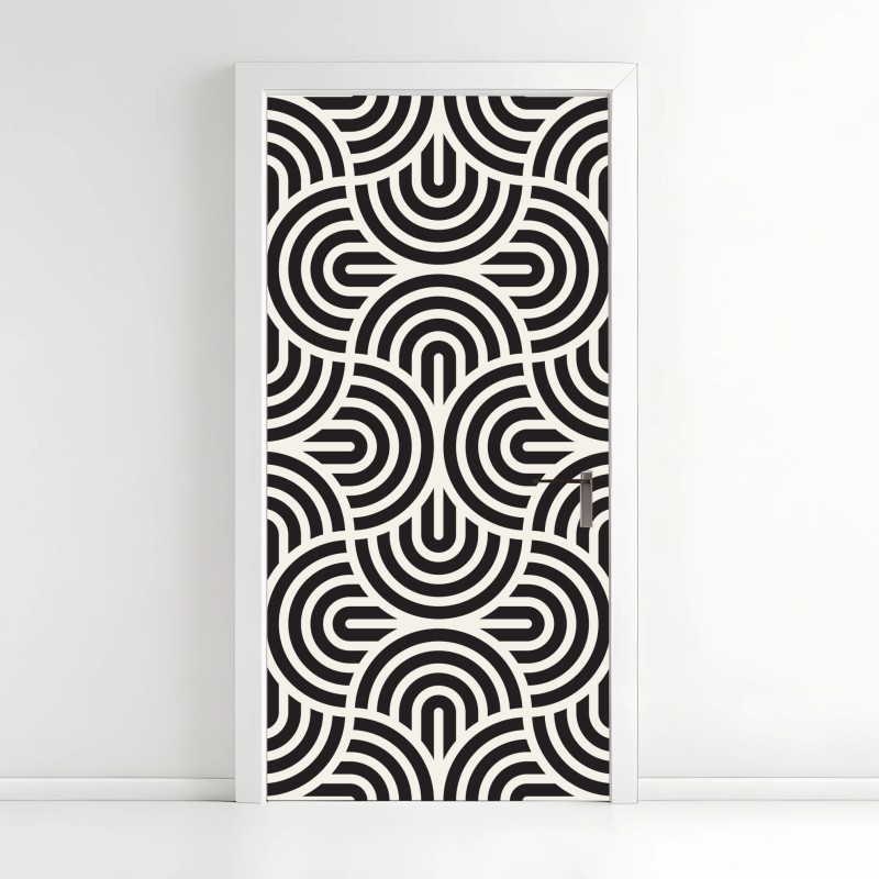 Adesivo per porta motivo geometrico ottico in bianco e nero