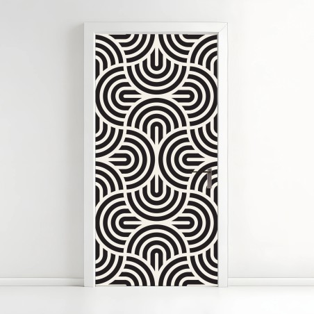 Adesivo per porta motivo geometrico ottico in bianco e nero • Wallissimo®