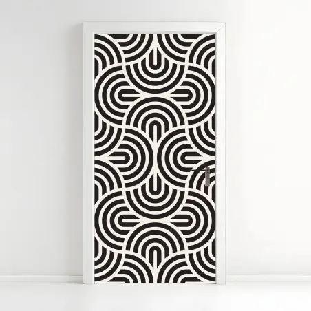 Adesivo per porta motivo geometrico ottico in bianco e nero • Wallissimo®