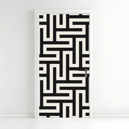 Adesivo per porta labirinto geometrico in bianco e nero • Wallissimo®
