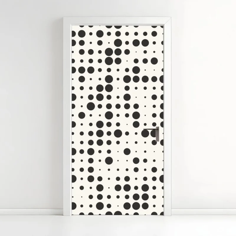 Adesivo per porta motivo a pois effetto semitono in bianco e nero