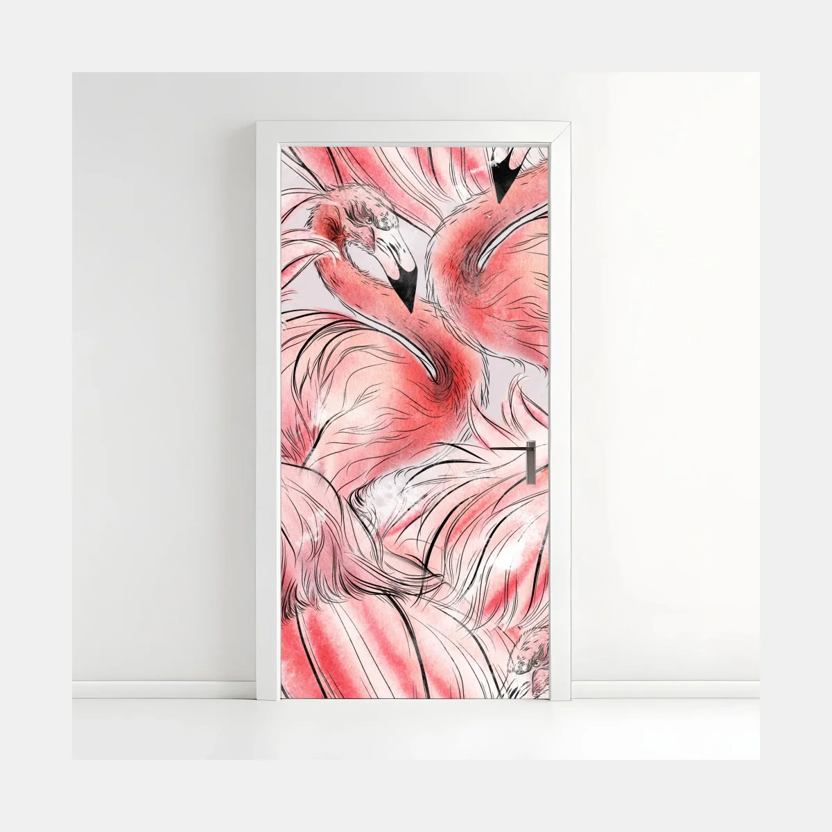 Adesivo per porta motivo fenicotteri in acquerello rosa • Wallissimo® Adesivo per porta motivo fenicotteri in acquerello rosa • Wallissimo®