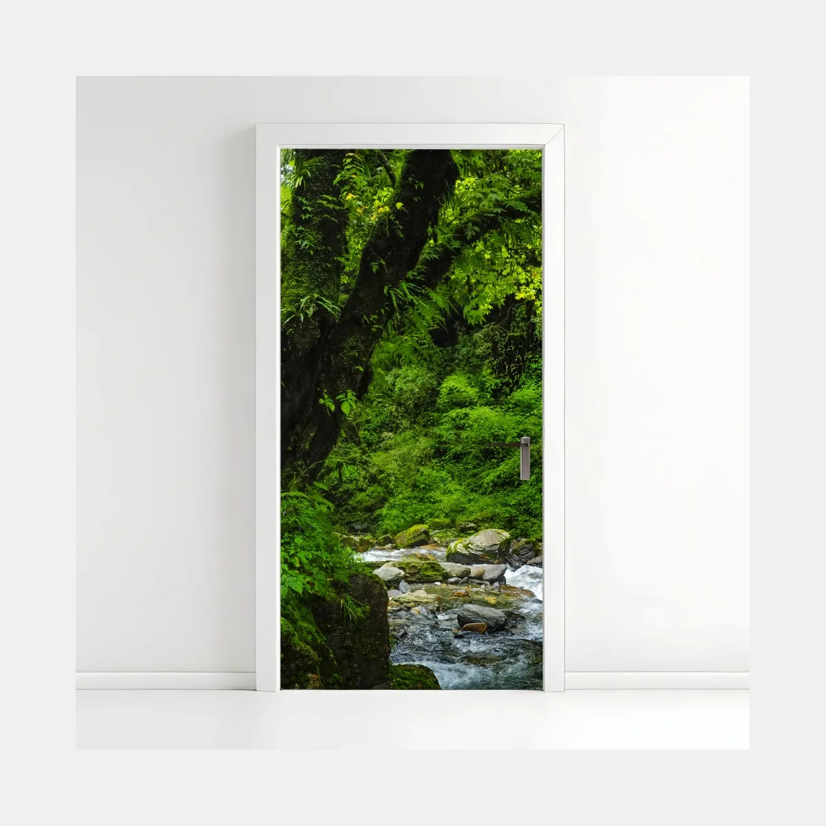 Adesivo per porta angolo verde: cascata nella foresta • Wallissimo® Adesivo per porta angolo verde: cascata nella foresta • Wallissimo®