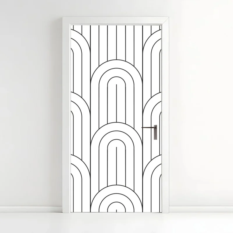Adesivo per porta motivo ad archi geometrico minimale in bianco e nero
