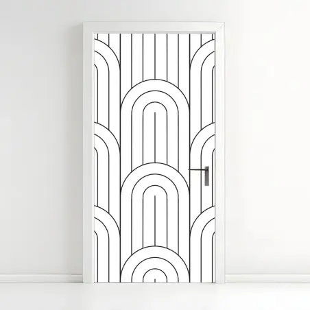 Adesivo per porta motivo ad archi geometrico minimale in bianco e nero • Wallissimo®