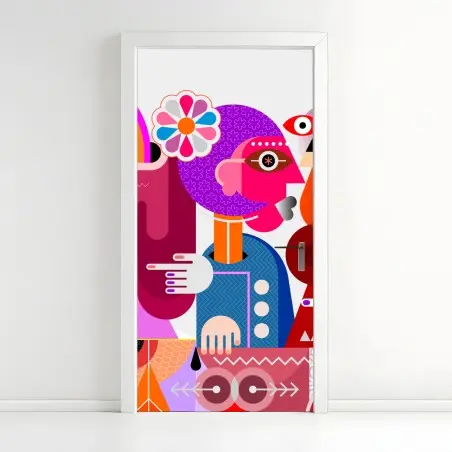 Adesivo per porta viaggiatore arcobaleno su uccello geometrico • Wallissimo®