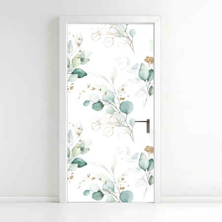 Adesivo per porta motivo botanico di eucalipto acquerellato • Wallissimo®