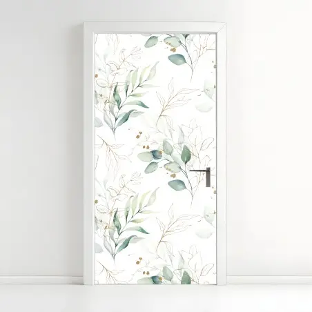 Adesivo per porta motivo botanico acquerellato con accenti dorati • Wallissimo®