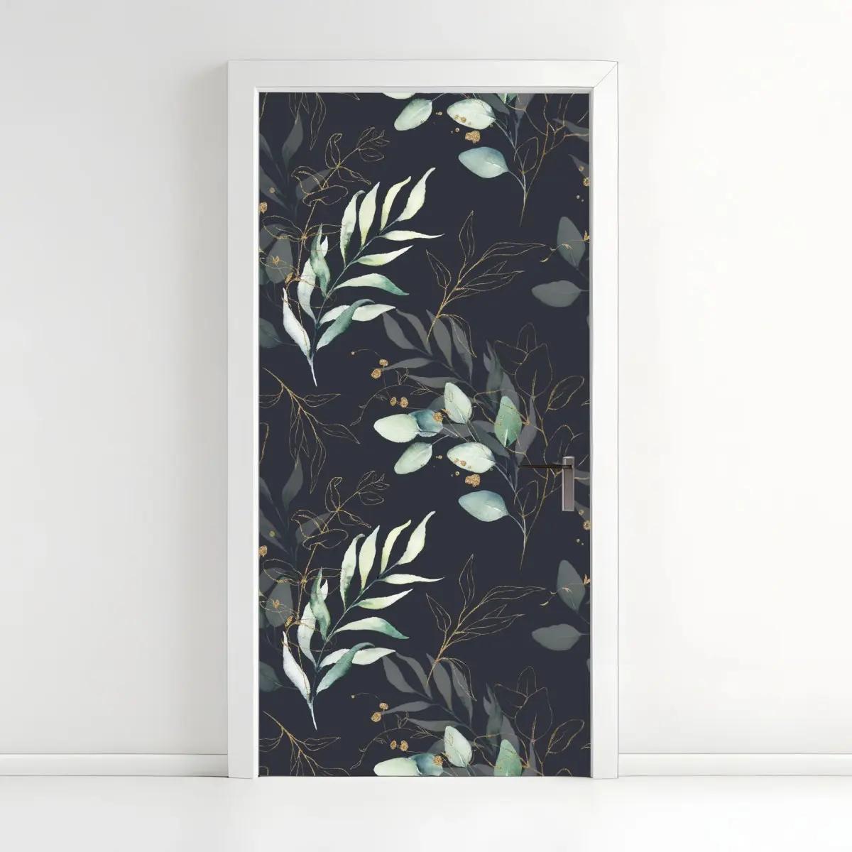 Adesivo per porta motivo botanico elegante con dettagli dorati • Wallissimo®