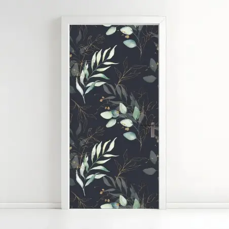 Adesivo per porta motivo botanico elegante con dettagli dorati • Wallissimo®