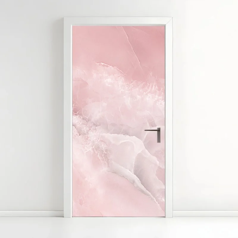 Adesivo per porta venature di marmo rosa elegante
