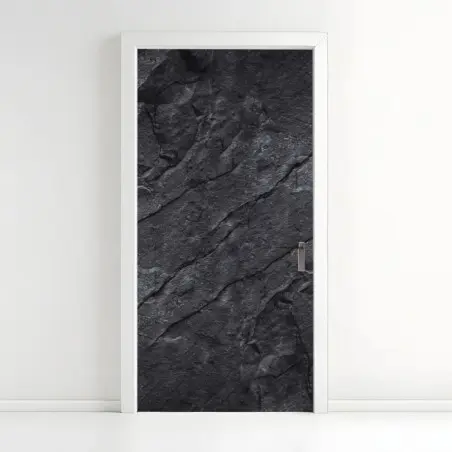 Adesivo per porta texture rocciosa scura minimalista • Wallissimo®