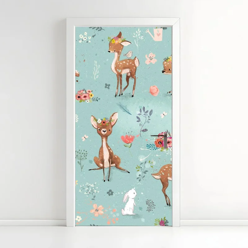 Adesivo per porta dolci cerbiatti in toni pastello