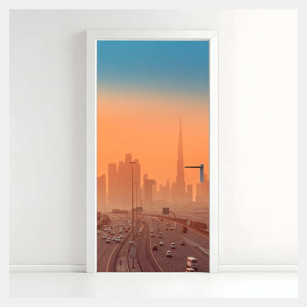 Adesivo per porta skyline di Dubai al tramonto • Wallissimo® Adesivo per porta skyline di Dubai al tramonto • Wallissimo®
