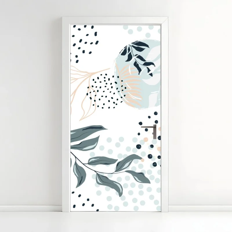 Adesivo per porta motivo botanico astratto in pastello