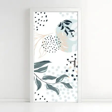 Adesivo per porta motivo botanico astratto in pastello • Wallissimo®