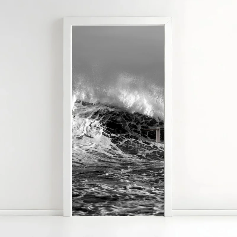 Adesivo per porta onda potente in bianco e nero