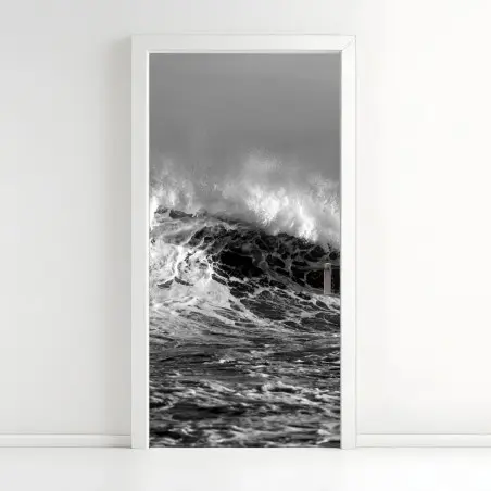 Adesivo per porta onda potente in bianco e nero • Wallissimo®