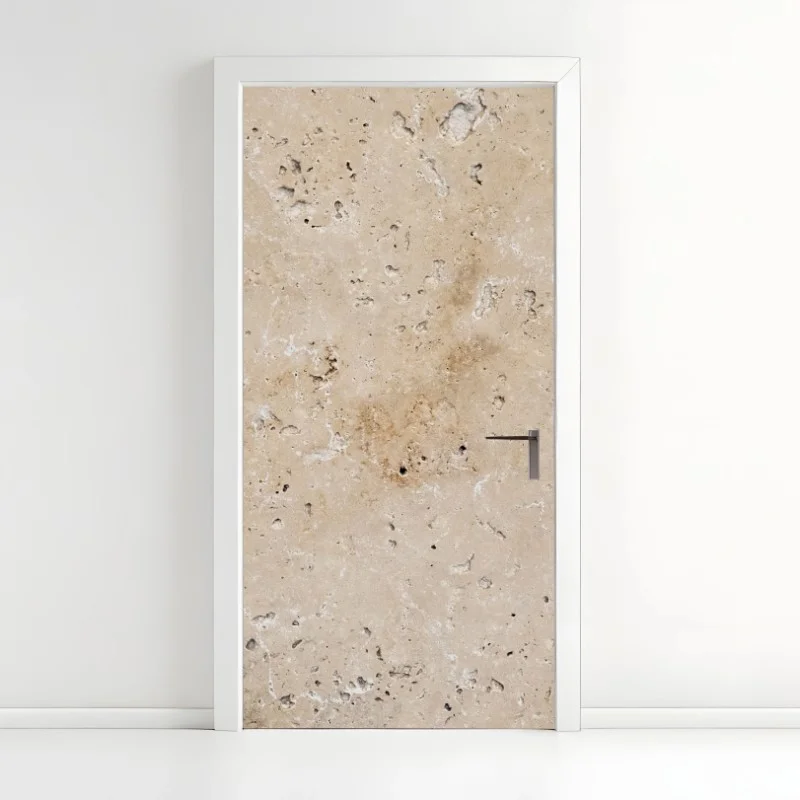Adesivo per porta texture di travertino beige naturale