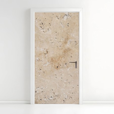 Adesivo per porta texture di travertino beige naturale • Wallissimo®