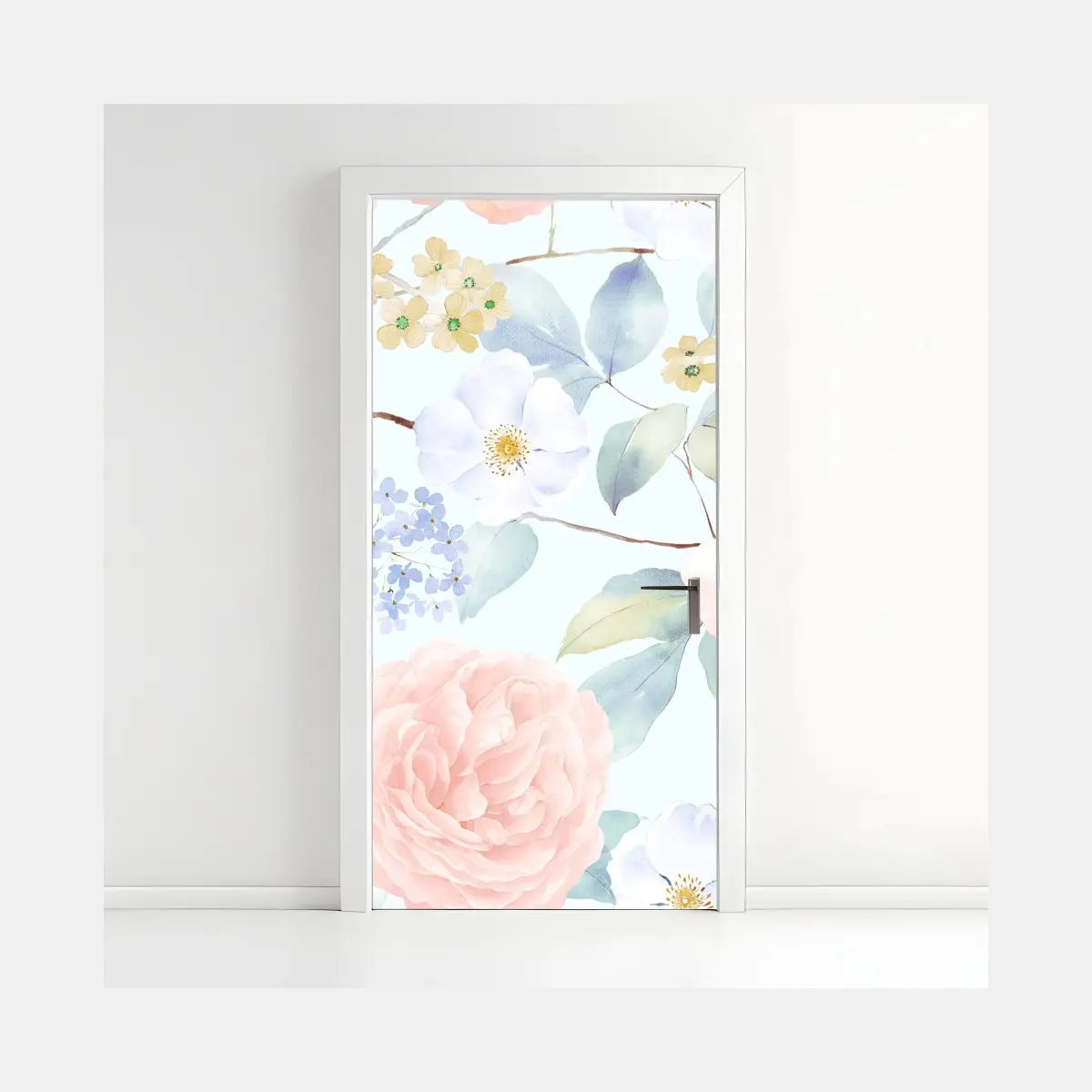 Adesivo per porta fioritura pastello in acquerello • Wallissimo®
