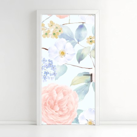 Adesivo per porta fioritura pastello in acquerello • Wallissimo®