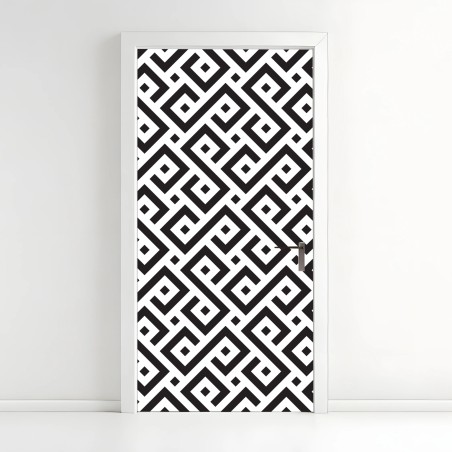 Adesivo per porta motivo geometrico labirintico in bianco e nero • Wallissimo®