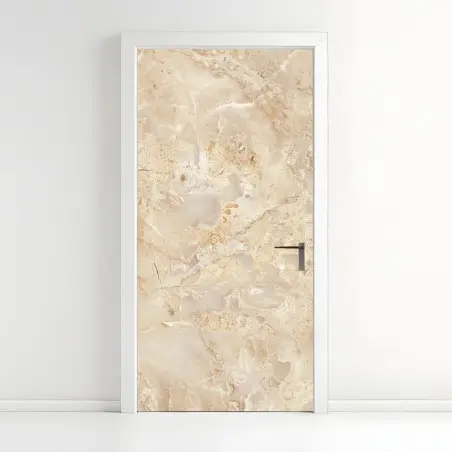 Adesivo per porta texture marmo beige elegante • Wallissimo®
