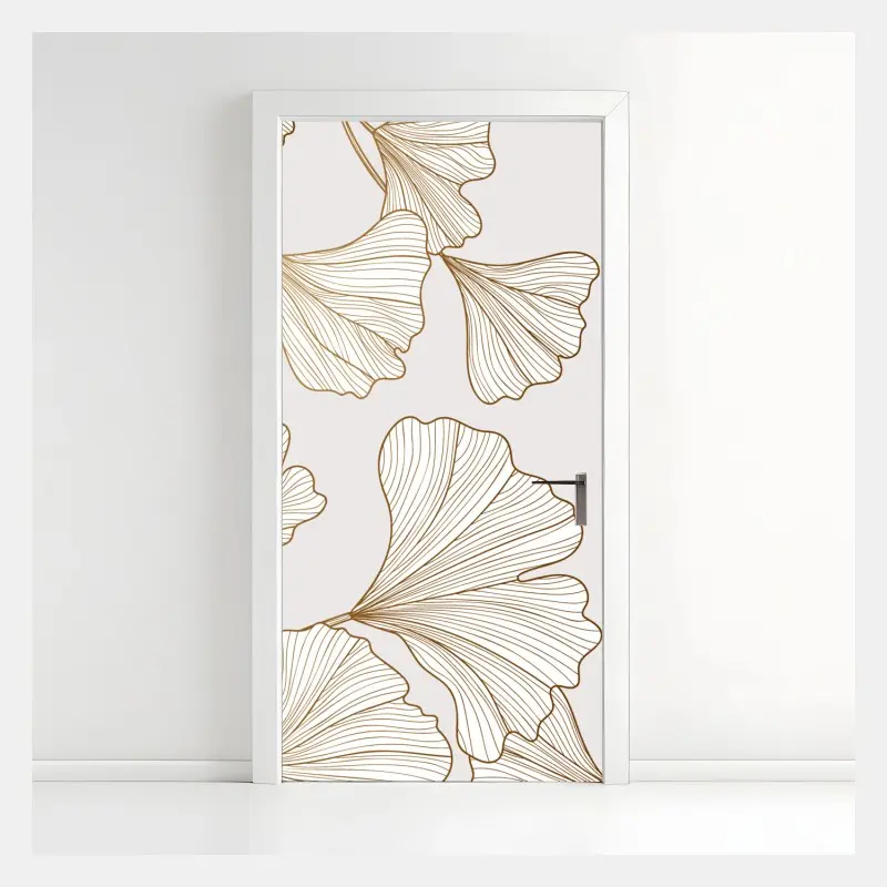 Adesivo per porta foglie di ginkgo dorate su fondo chiaro