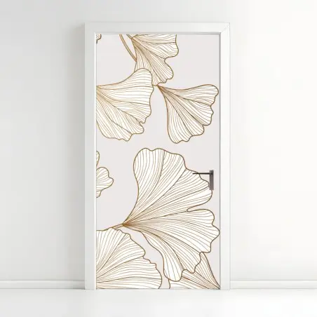 Adesivo per porta foglie di ginkgo dorate su fondo chiaro • Wallissimo®
