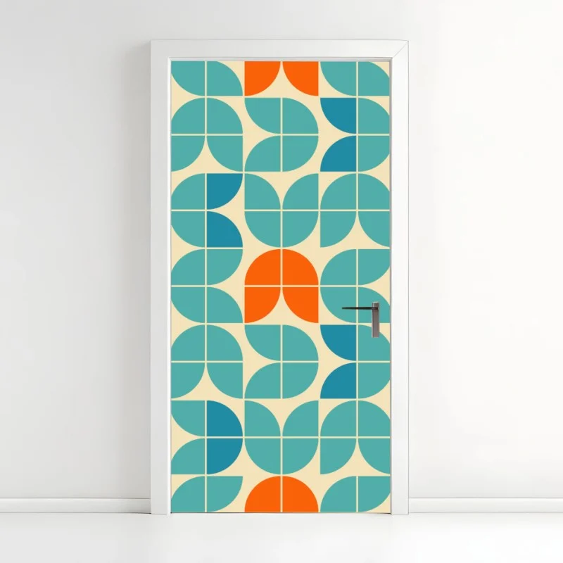 Adesivo per porta motivo geometrico retrò con tulipani stilizzati