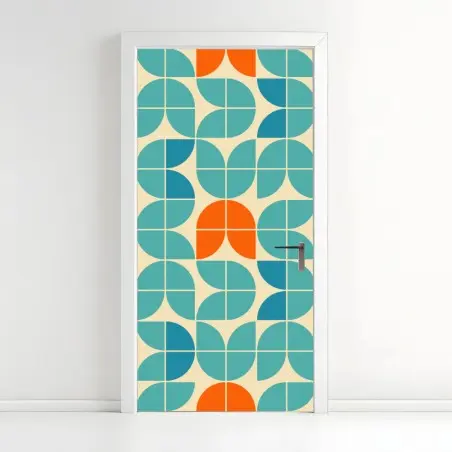 Adesivo per porta motivo geometrico retrò con tulipani stilizzati • Wallissimo®