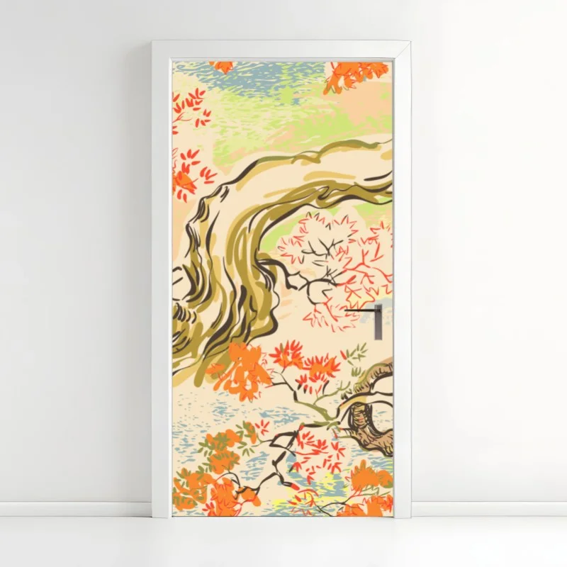 Adesivo per porta aceri autunnali in stile giapponese