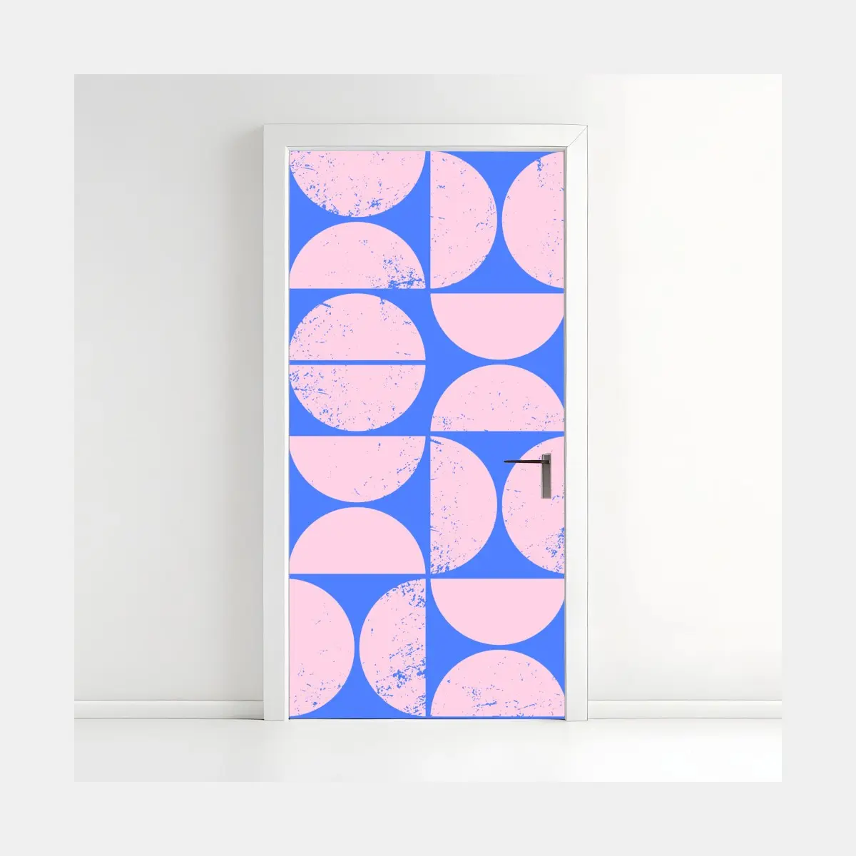 Adesivo per porta motivo geometrico rosa e blu con effetto vintage • Wallissimo®