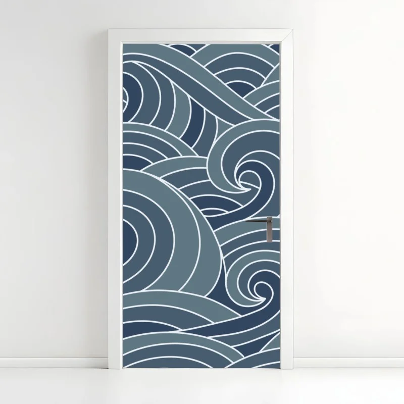 Adesivo per porta motivo di onde marine stilizzate