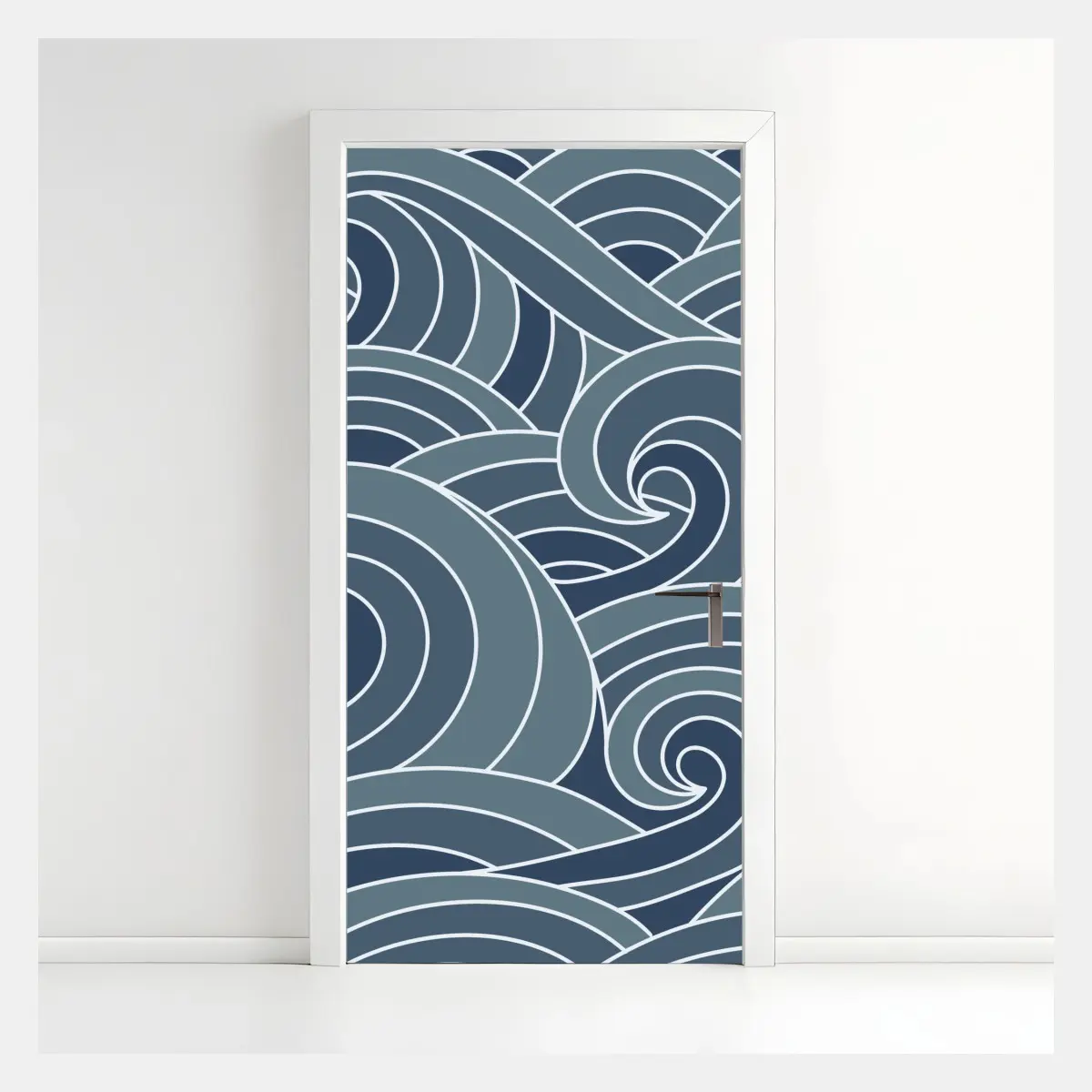 Adesivo per porta motivo di onde marine stilizzate • Wallissimo®