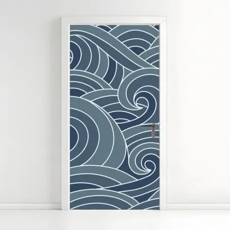 Adesivo per porta motivo di onde marine stilizzate • Wallissimo®