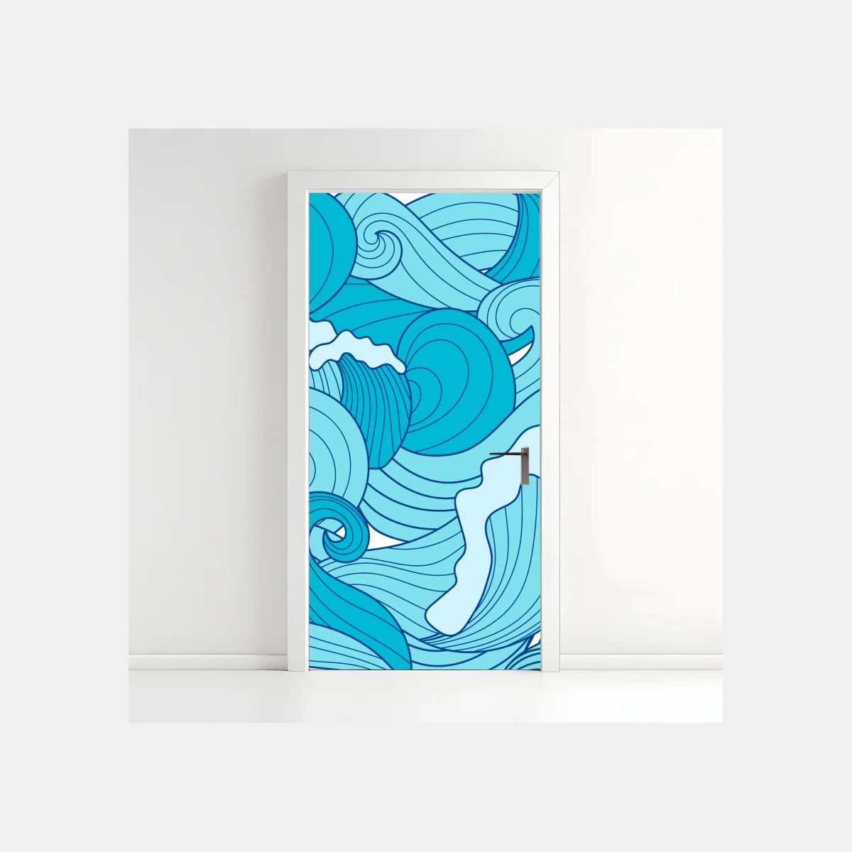 Adesivo per porta onde marine astratte in toni di blu • Wallissimo® Adesivo per porta onde marine astratte in toni di blu • Wallissimo®