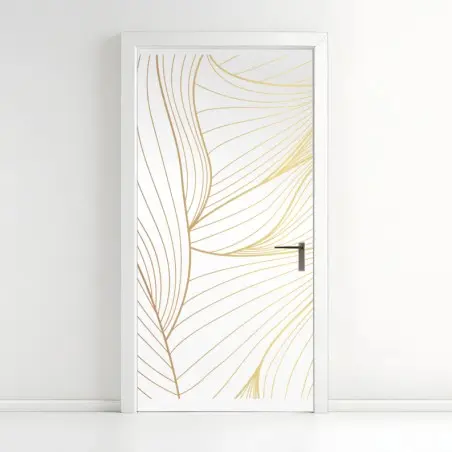 Adesivo per porta elegante motivo di foglie dorate • Wallissimo®
