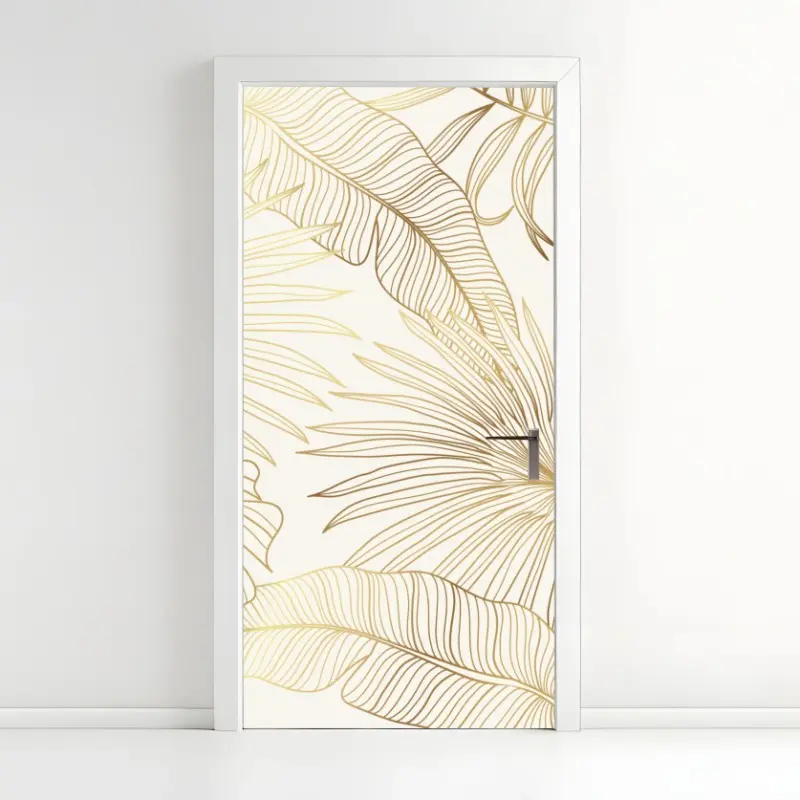 Adesivo per porta fogliame tropicale dorato su fondo crema