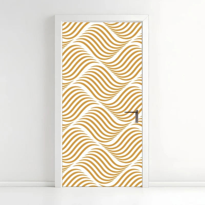 Adesivo per porta onde dorate su sfondo bianco