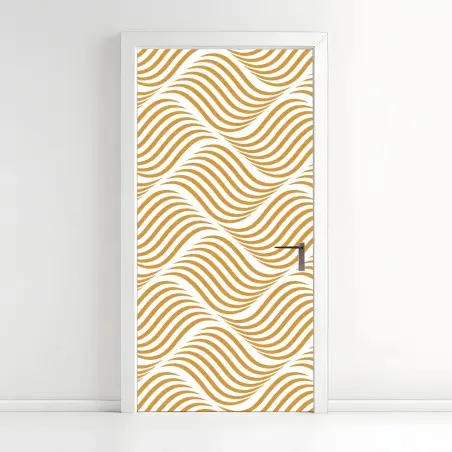 Adesivo per porta onde dorate su sfondo bianco • Wallissimo®