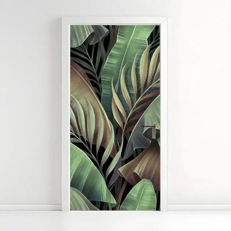 Adesivo per porta elegante motivo di foglie tropicali verde smeraldo