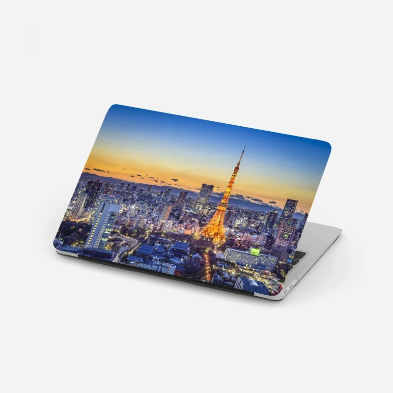 Adesivo per laptop vista notturna di Tokyo con la torre illuminata