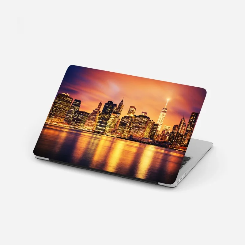 Adesivo per laptop tramonto dorato su Manhattan