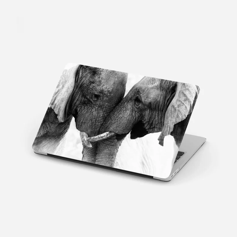 Adesivo per laptop incontro intimo tra elefanti in bianco e nero