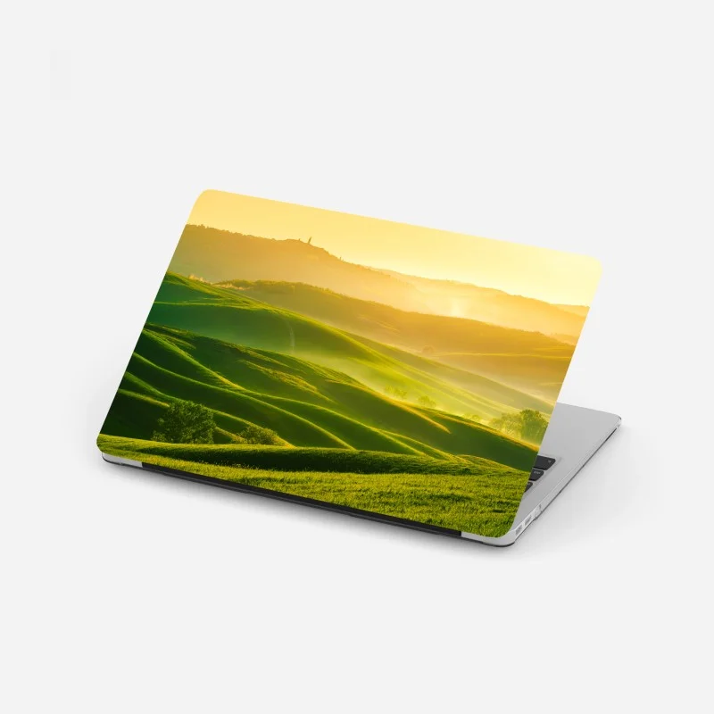Adesivo per laptop morbide colline dorate all'alba